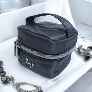 Lug Jewelry Ring Earing Case Mini Swizzle Black Pouch Zip Portable Padded